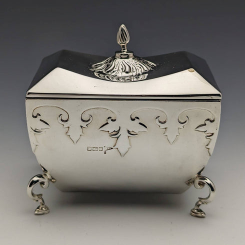1913 British Antique Sterling Silver Tea Caddy Box Walker and Hall